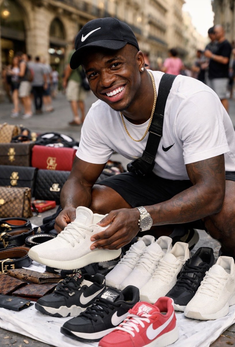 OFICIAL🚨 
Se encuentra al jugador del real madrid Vinicius Jr presuntamente trabajando en el top manta de Madrid esta mañana. Fuentes cercanas me dicen que hace lo mismo, ya que corre y no mete goles, pero su salario es mas bajo que en su anterior club.

Fuente: (<a href="/freesabrosura/">pyyhg_v2</a>)