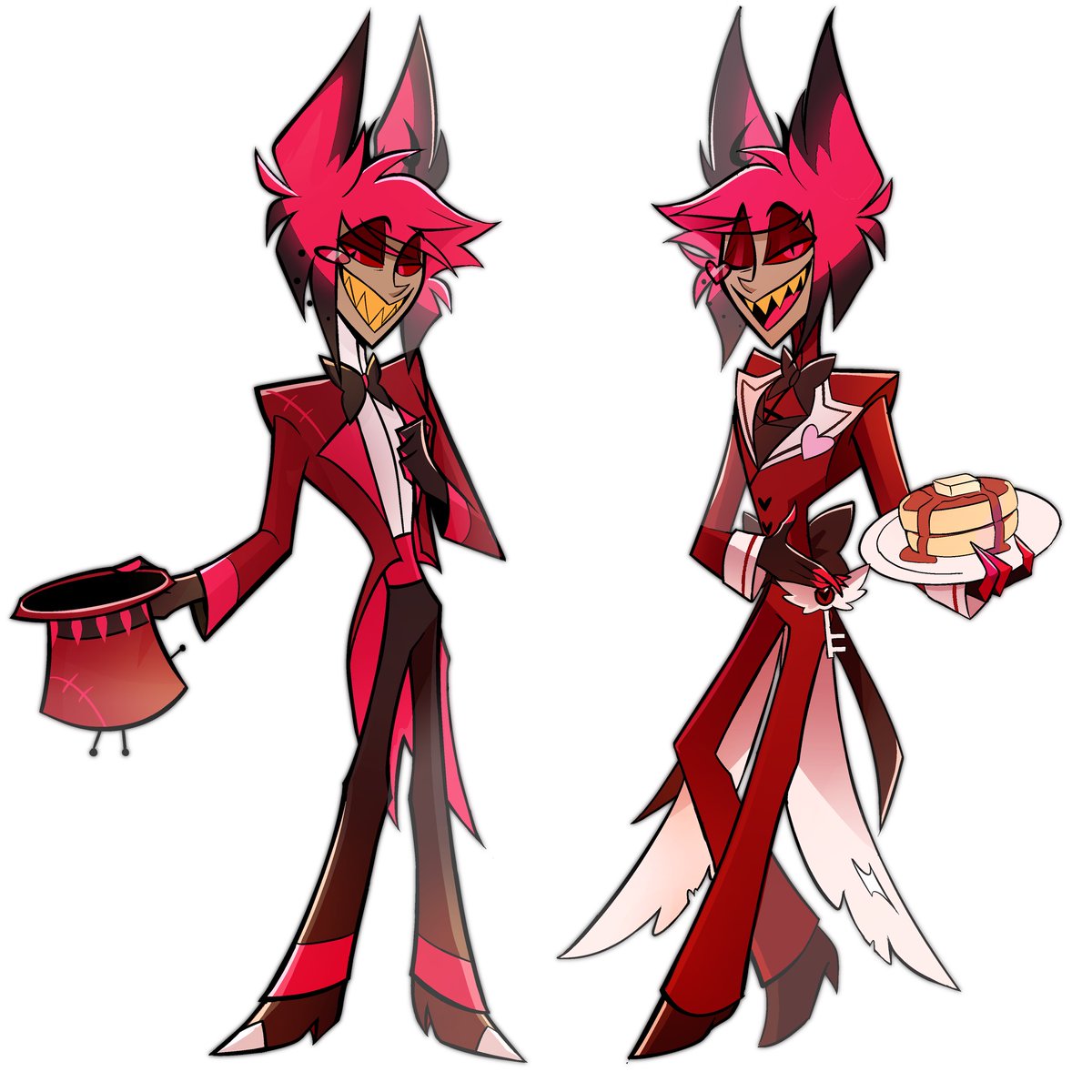 radvelvetycakes's tweet image. My two fav Alastor outfits #Alastor #HazbinHotel