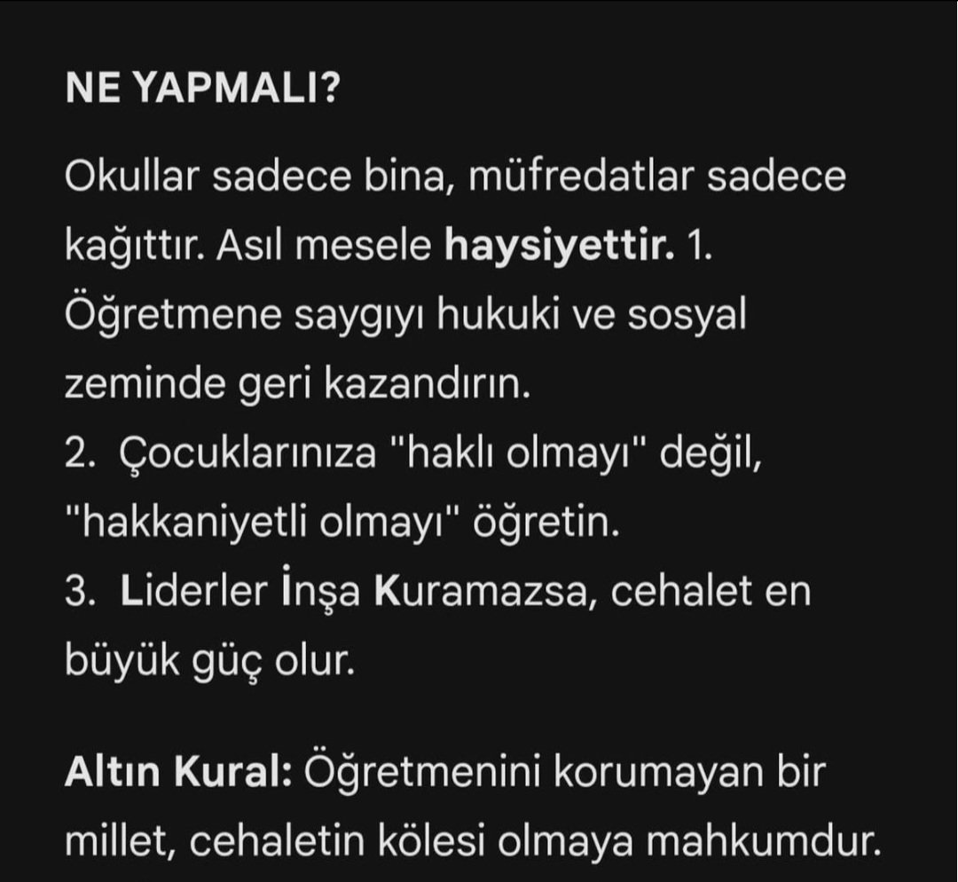 halilozcamus's tweet photo. Başta Eğitim Şart.
Evde, okulda, derste, kursta sporda, sosyal alanlarda.
Özellikle ailede verilen eğitim. 
Sonra, mafya dizileri acilen yayından kaldırılmalı. İçinde arsızlık, namuzsuluk, silah ve uyuşturucu geçen, hiçbir dizi yada filme izin verilmemeli. Bu kurallara uymayan ne kadar dizi&film  platformu, uygulama, sosyal medya paltformu, oyun portalı varsa kapatılmalı. Pislik hangi bataklıktan  yayılıyorsa, orası kurutulmalı. Emniyet güçleri tarafından eğitim kurumlarının, öğrenci ve öğretmenlerimizin güvenliği, maksimumda sağlanmalı. Polis sokakta olmalı, okul önlerinde, parklarda, bahçelerde. Her vatandaş bir polis gibi davranmalı, uyanık ve duyarlı olmalı. Her önüne gelen silah alamamalı. Özellikle, pompalı tüfek erişimi, satın alınması, sıkı kurallara bağalanmalı. Bu ülke hepimizin, huzuru, güvenliği, adaleti, sağlığı, eğitimi, hepimizden sorulur. Sadece siyasetçi ve büokratların işi değildir. @RTErdogan @dbdevletbahceli @umitozdag @eczozgurozel @MDervisogluTR