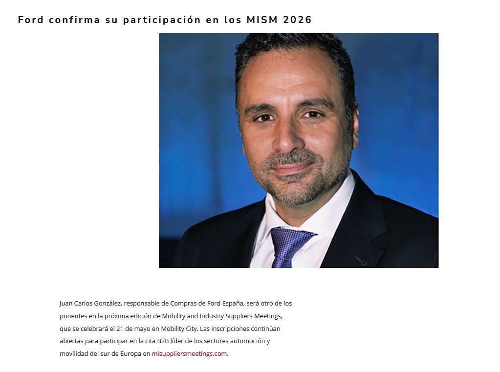 CAARAUTOARAGON's tweet image. .@Ford participará en los #MISM2026 de la mano de Juan Carlos González, responsable de compras en España. Inscríbete y no te pierdas la gran cita #B2B de referencia de la #automoción y la #movilidad, el próximo 21 de mayo en Zaragoza. misuppliersmeetings.com