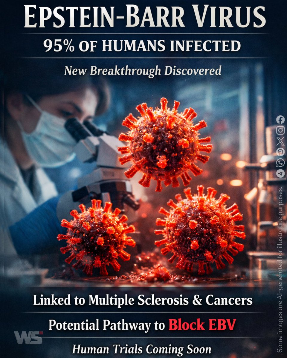 WorldSignalHQ's tweet image. 95% of humans carry Epstein-Barr virus. Most don't know it.

It's linked to MS, lymphoma, and cancer.

Scientists just mapped the first pathways to neutralize it.

An EBV vaccine would be one of the most impactful medical breakthroughs in history.

#WorldSignalHQ #EBV #Science