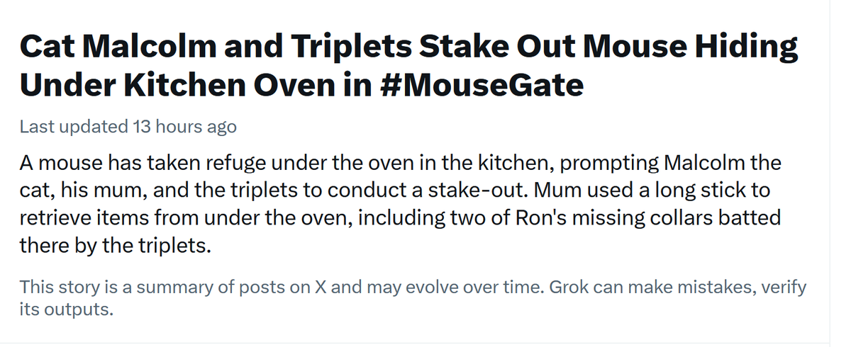 ValWipTweets's tweet photo. @Malcolm_theCat Their table manners have always been a credit to how you've looked after them. Even if in the last scene you and BD both have an expression like "is this our life now? 🫤"
PS: #MouseGate has gripped the nation and made the X News Headlines! https://t.co/CEltfBeGwF