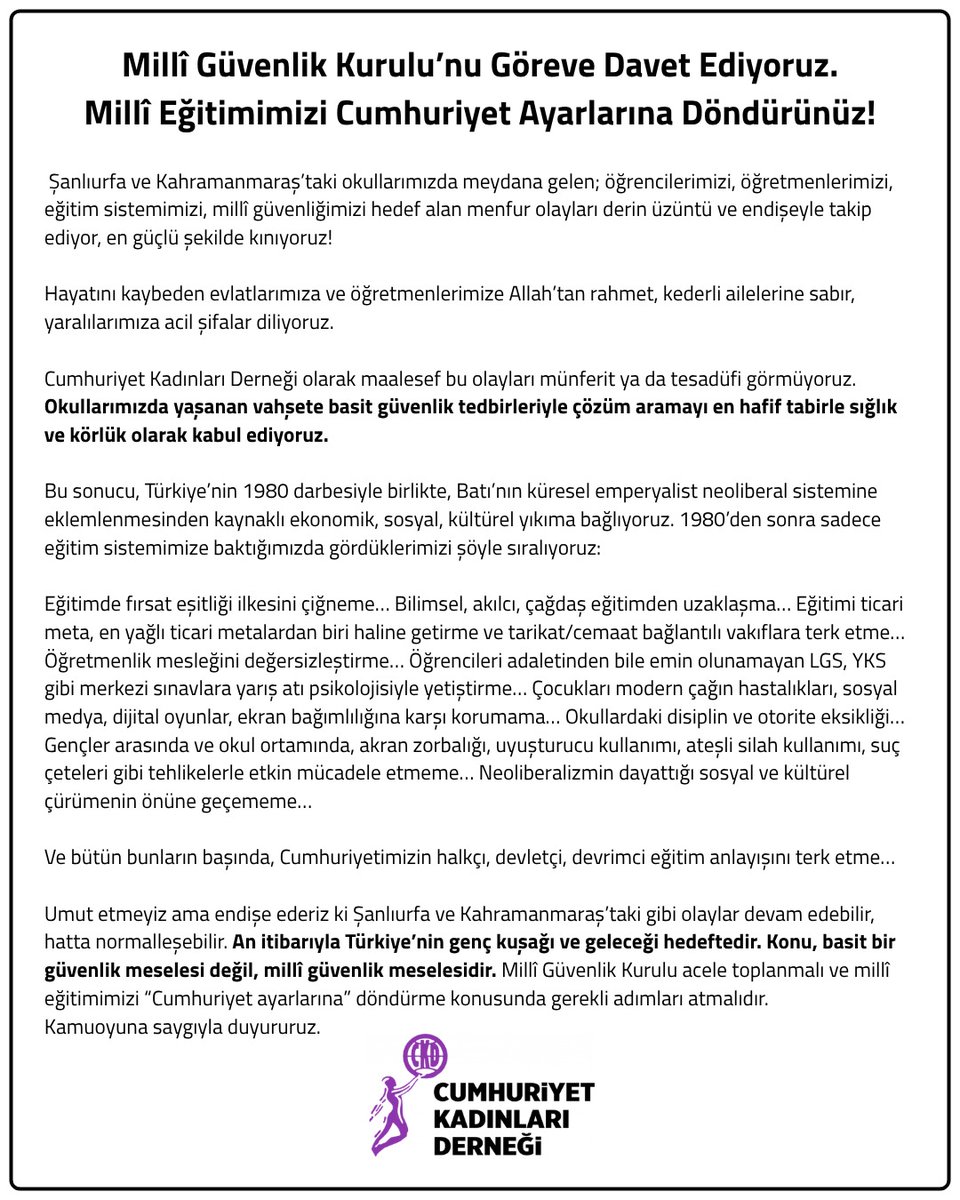 ckdgenelmerkez_'s tweet photo. 📍 TÜRKİYE'NİN GELECEĞİ HEDEFTEDİR 

Milli Güvenlik Kurulu'nu Göreve Davet Ediyoruz. Milli Egitimimizi Cumhuriyet Ayarlarına Döndürünüz!

An itibariyla Türkiye'nin genç kuşağı ve geleceği hedeftedir. Konu, basit bir güvenlik meselesi değil, milli güvenlik meselesidir. https://t.co/Kvon3N4gmV