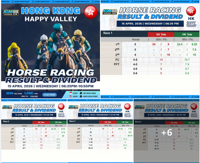 Asaa88C's tweet photo. 【 🇭🇰 Hong Kong Happy Valley Horse Racing Result &amp; Dividend 🇭🇰 】🏇
Date：15/04/2026 Wednesday
Time：06:35PM - 10:50PM
Register Here: 𝐀𝐒𝐀𝐀𝟖𝟖 
𝐀𝐒𝐀𝐀𝟖𝟖 🇸🇬  https://t.co/xK6PrCoBrG
𝐀𝐒𝐀𝐀𝟖𝟖 🇲🇾  https://t.co/H6J7rqVDGf https://t.co/cm9VXuHdCX