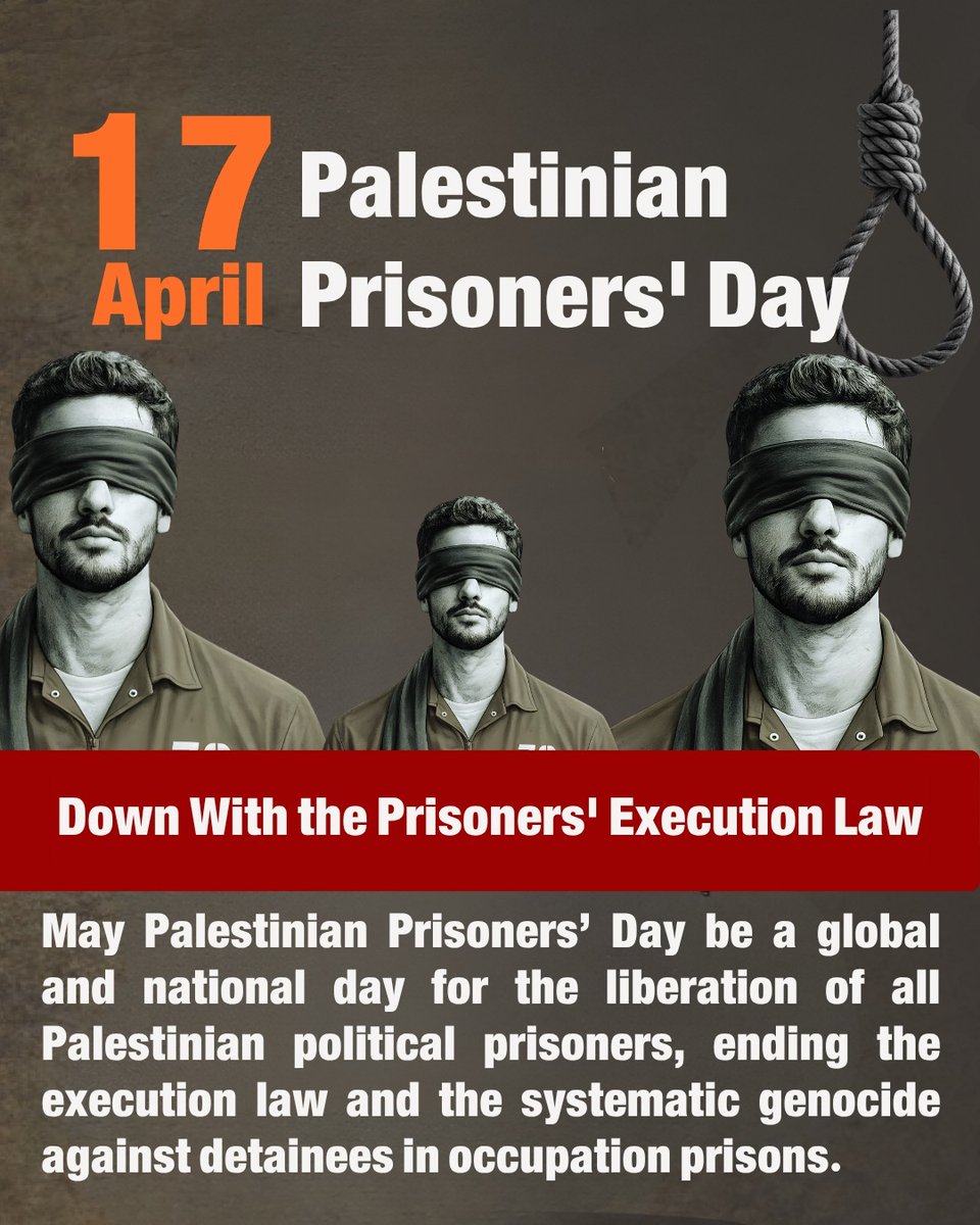 Addameer's tweet photo. 📣 On #PalestinianPrisonersDay, a new report reveals the dire reality of thousands facing extermination in occupation prisons.

Read the full report here: [ https://t.co/D5xXwI90sZ] 🔗

#EndThePrisonersExecutionLaw
#SavePalestinianPrisoners
#FreeThemAll https://t.co/tLRSt8ydNZ