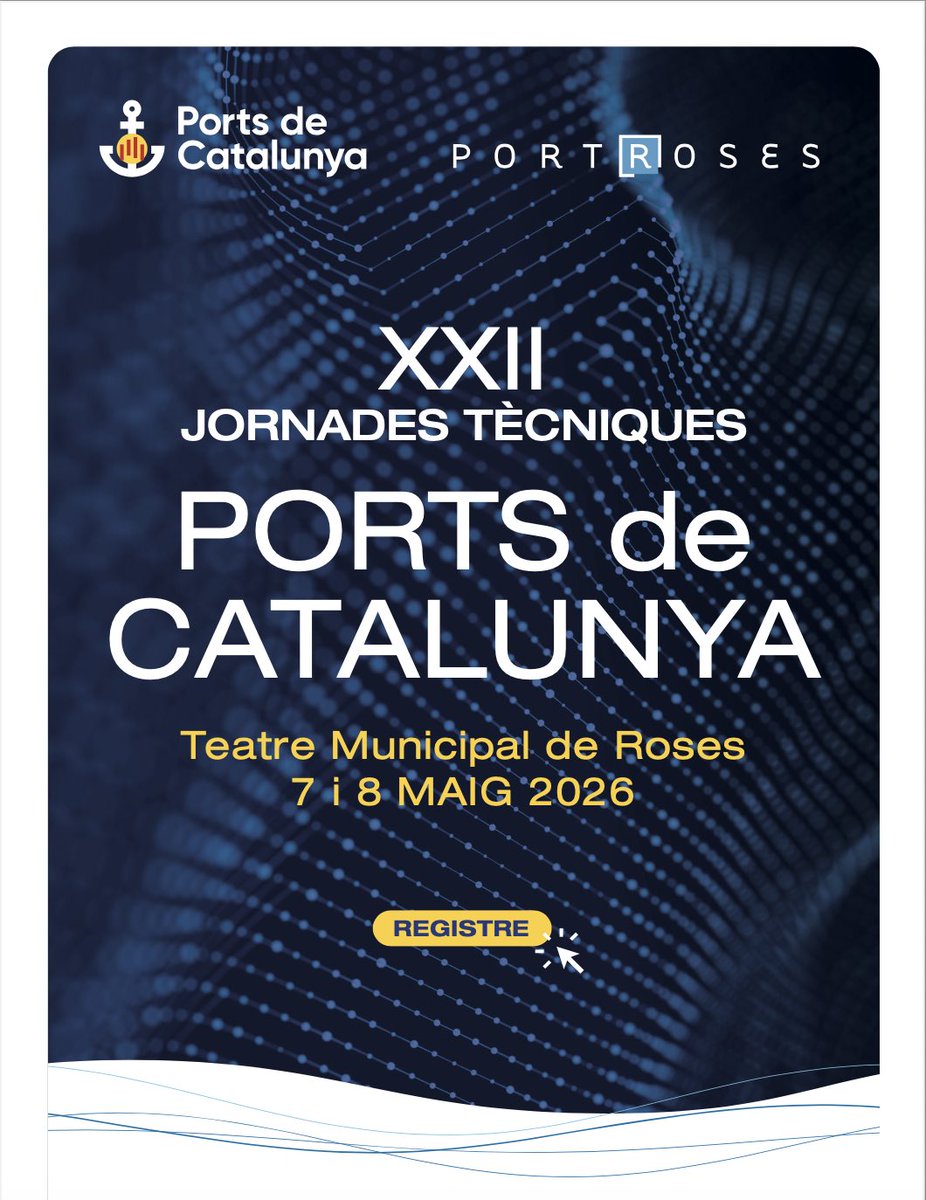 PortsCatalunya's tweet photo. Inscripcions obertes per a les XXII Jornades Tècniques de Ports de Catalunya, 7 i 8 de maig de 2026 al Teatre Municipal de Roses.

Professionals del sector nàutic abordaran els temes més rellevants del moment

Per més informació: info@acpet.es

#portsdecatalunya #nautica https://t.co/5GCSvOoGMs