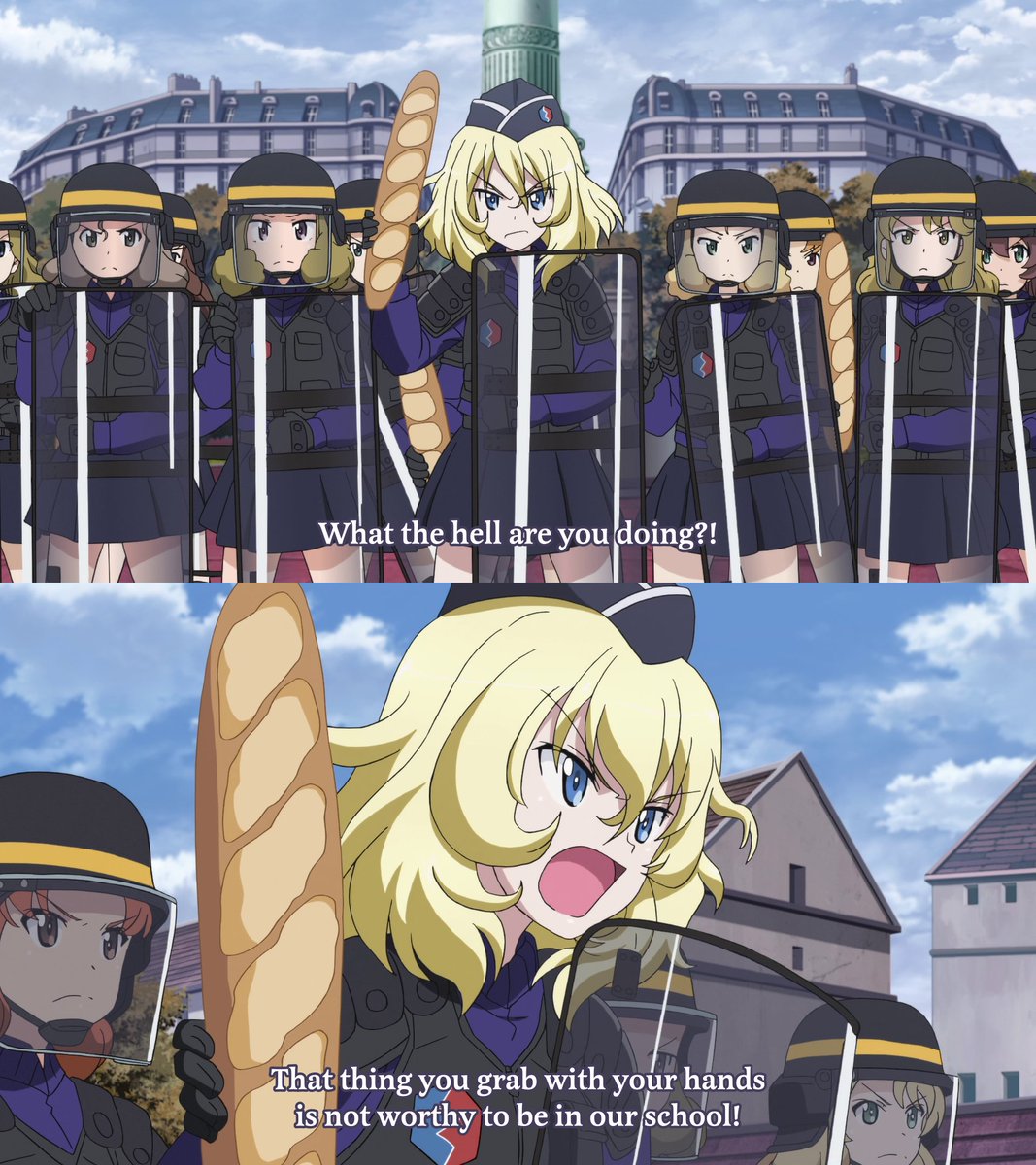 alphafluxx_'s tweet photo. Ain't no way they’re using baguettes as riot batons 😭😭😭 https://t.co/nSOW1QDMHq