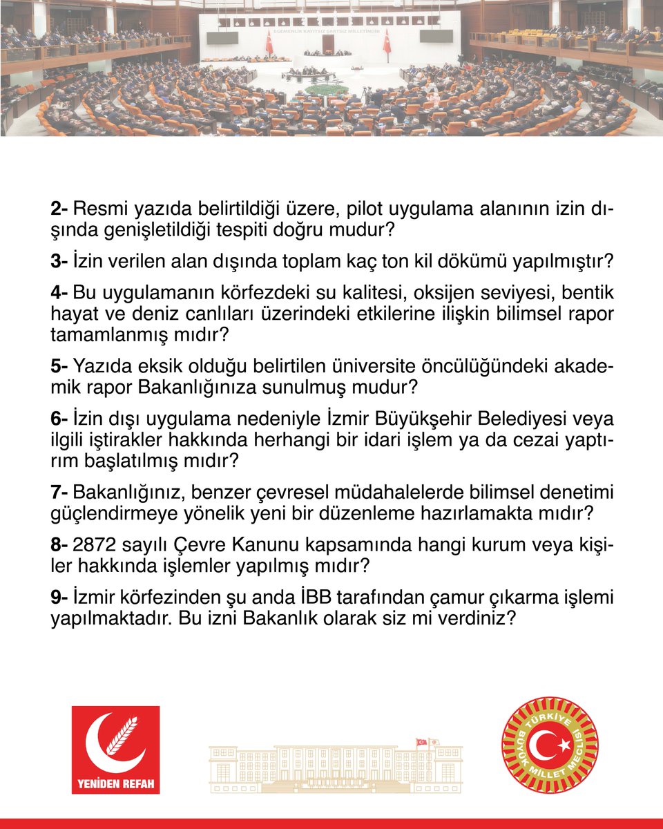 İzmir Körfezi’nde yaşanan çevre felaketine çözüm adı altında yürütülen kil uygulamasının, bilimsel dayanak ve yasal izin süreçleri hiçe sayılarak keyfi biçimde genişletildiğinin resmi yazışmalarla ortaya çıkması, çevre yönetimindeki sorumsuzluğu ve denetim zaafını gözler önüne