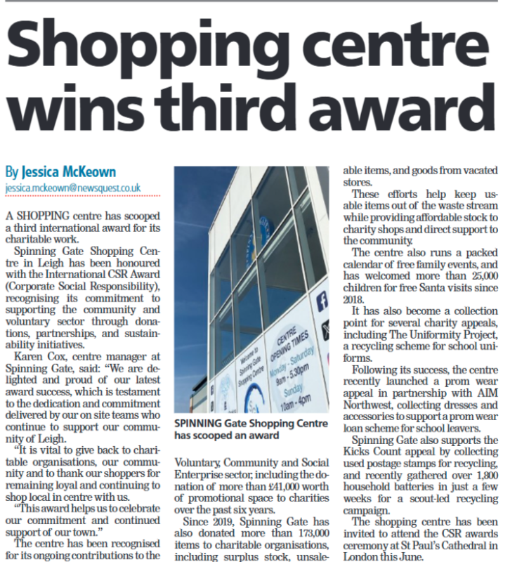 spinninggate's tweet photo. MASSIVE thank you to the @leighjournal for the article in this weeks edition
#award #csr #leigh https://t.co/3JgrHoqwca