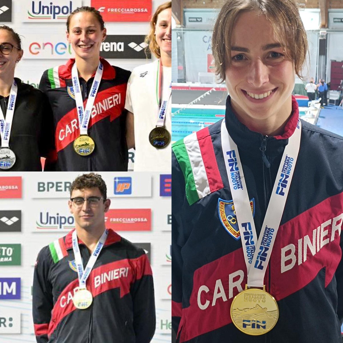 _Carabinieri_'s tweet image. Nelle prime due giornate dei Campionati Italiani Assoluti 2026 di #Riccione, già un ricco bottino di 🥇 per il Centro Sportivo #Carabinieri: Lisa Angiolini nei 100mt e 200mt rana, Leonardo Deplano nei 50mt stile libero e Anita Gastaldi nei 100mt dorso
#sport