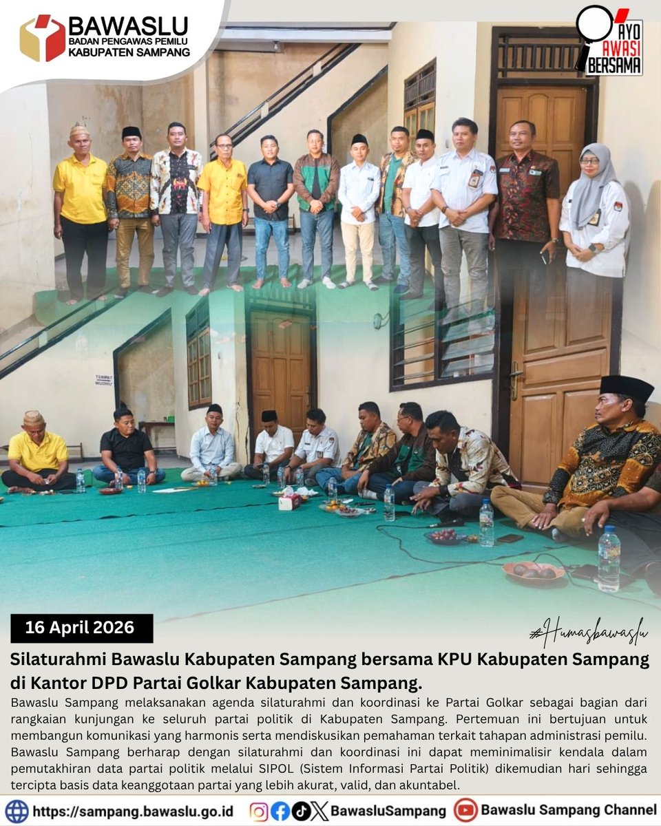 SampangBawaslu's tweet image. Bawaslu Sampang melaksanakan agenda silaturahmi dan koordinasi ke Partai Golkar sebagai bagian dari rangkaian kunjungan ke seluruh partai politik di Kabupaten Sampang. 

#BawasluSampang #SIPOL