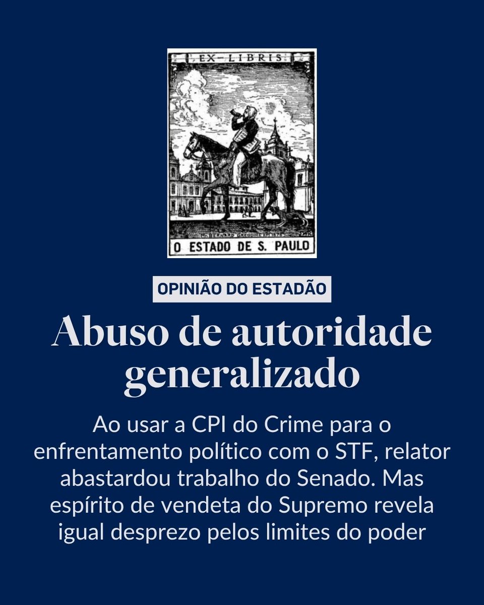 EDITORIAL | Abuso de autoridade generalizado – “É inaceitável ministros do Supremo intimidarem um senador com tamanha desenvoltura, malgrado Alessandro Vieira ter agido de forma imprudente”. Leia o texto completo em > x.gd/wEkeO (via <a href="/opiniao_estadao/">Opinião Estadão</a>)