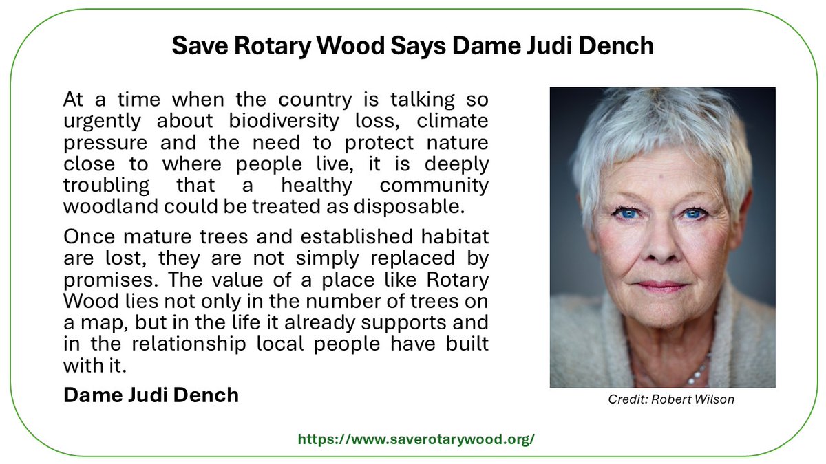 PinewoodsHgt's tweet image. Amazing to have support from @JudiDenchNews  regarding our #SaveRotaryWood campaign.

Key planning meeting tomorrow to stop @Danone  from destroying public woodland.

saverotarywood.org
#SaveRotaryWood #Harrogate