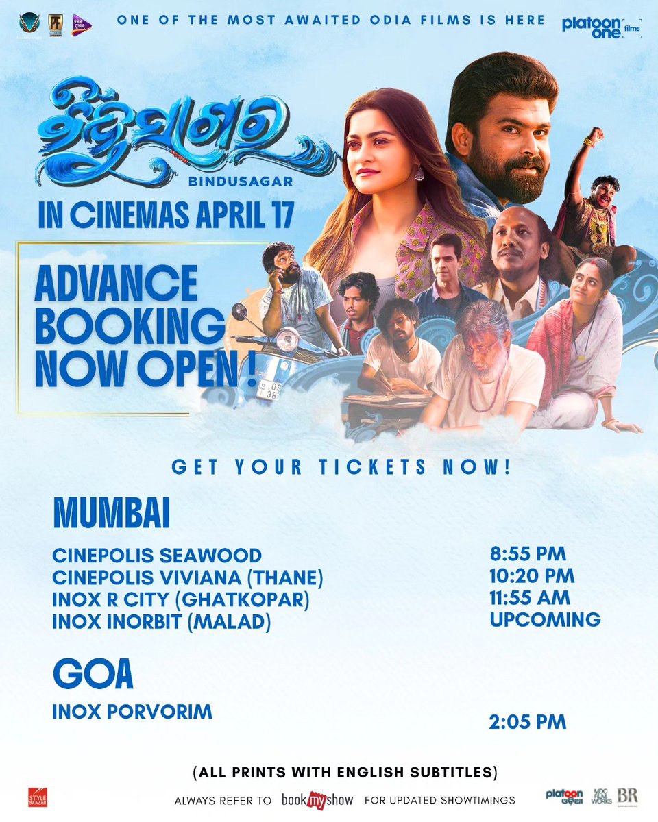OdiaMovieDB's tweet image. The wait is over! 🎬 ବିନ୍ଦୁସାଗର (Bindusagar) hits cinemas tomorrow ✨

Releasing across BLR, HYD, MUM, GOA, PUNE, SURAT 📍
English subtitles available 🌍

An ensemble cast &amp;amp; soulful storytelling awaits ❤️
Book now 🎟️

#Bindusagar #OdiaCinema #FilmRelease #WatchNow