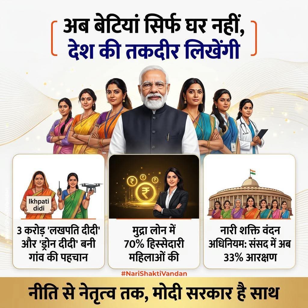 अब हर निर्णय में महिलाओं की भागीदारी देश को और अधिक संतुलित, संवेदनशील और शक्तिशाली बनाएगी।

#NariShaktiVandan