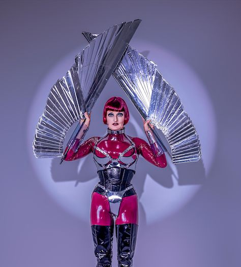 MsNaokoTokyo's tweet photo. New shots from Roberto Duran! We took these in 2025 for My 25yr Silver Anniversary as a Pro Domme. I'm wearing a #latex #catsuit by #Libidex , tightlacing #corset by Sue Nice, 12" heel vintage boots by Iliaz's #LittleShoeBox & the wings are My own creation! #mistresstokyo #sydney https://t.co/xoPfmVI7EL