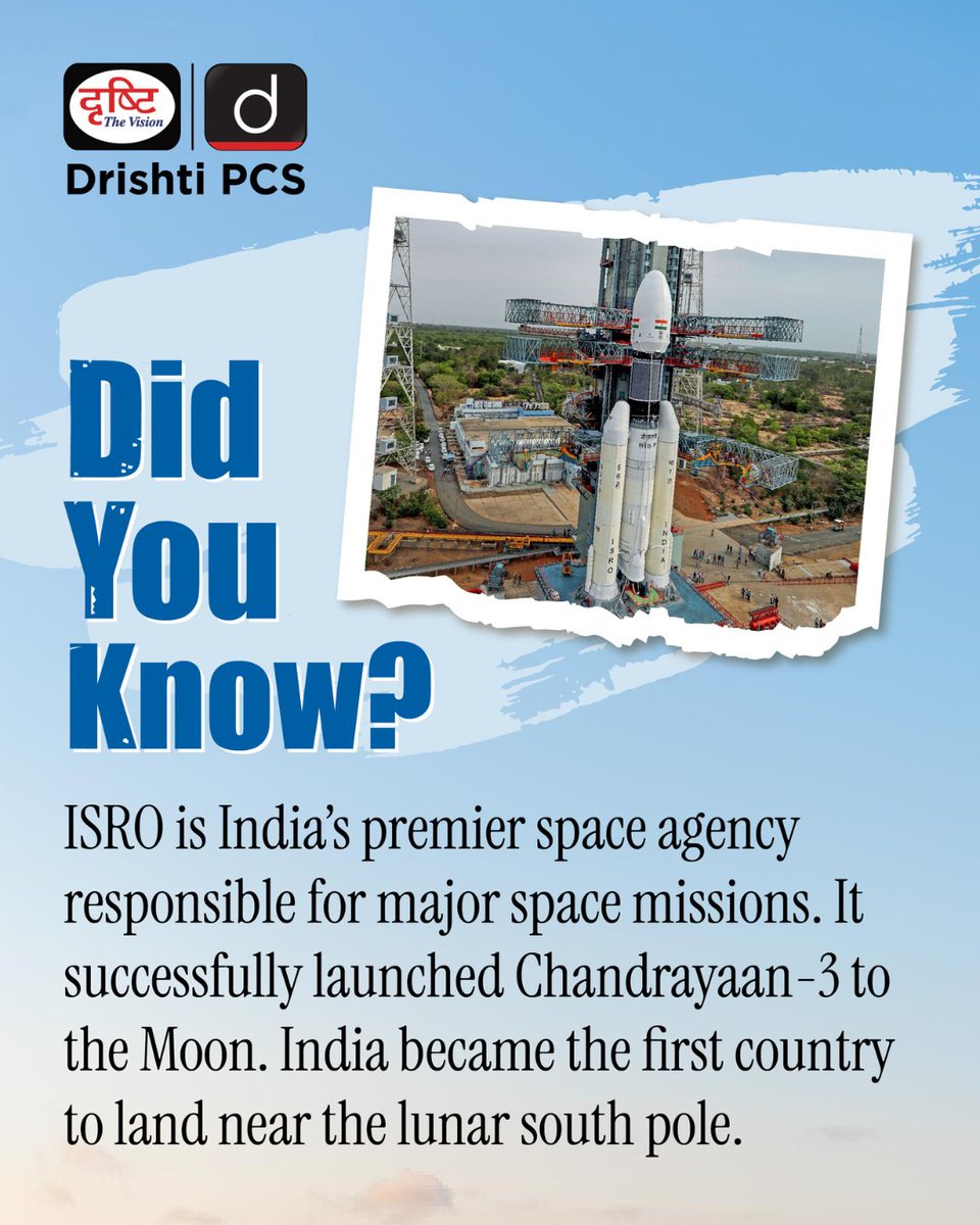 DrishtiPCS's tweet image. ISRO -India’s premier space agency made history with Chandrayaan-3, becoming the first country to land near the lunar south pole
.
#ISRO #Chandrayaan3 #SpaceMission #IndiaInSpace #DidYouKnow #IncredibleIndia #SpaceExploration #ProudMoment