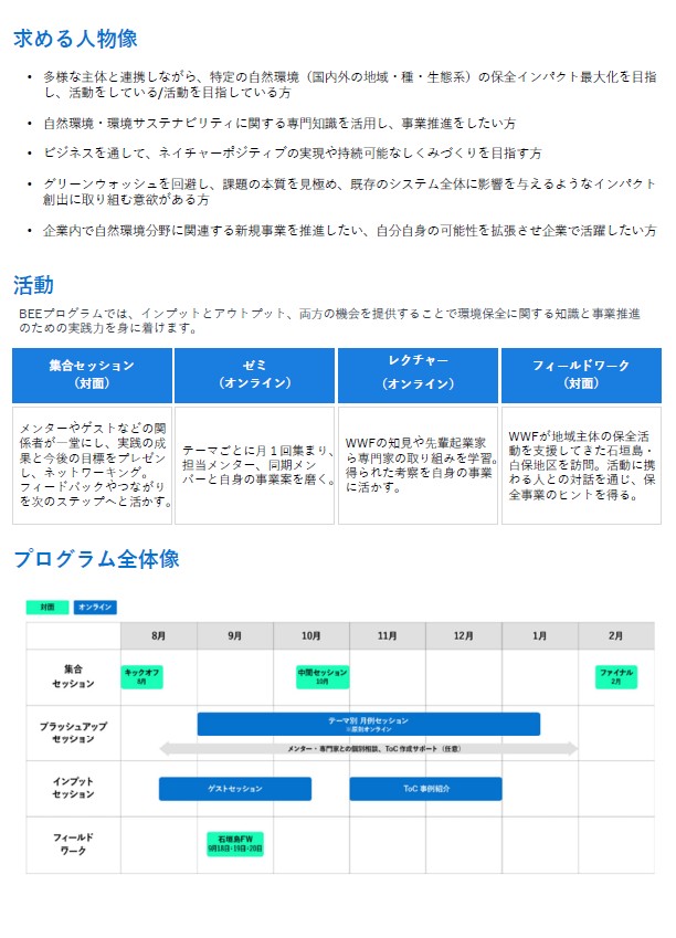 esd_center's tweet image. #WWF #BEE #ToC
【WWFジャパン主催】次世代環境リーダー育成プログラム「BEE」参加者募集
8月～2月までの6ヶ月間にわたり事業のブラッシュアップに取り組むプログラム ●応募締切：5/17(日) ●参加無料 ●応募資格:18〜35歳程度でToC作成にコミットする意思がある方wwf.or.jp/campaign/bee/