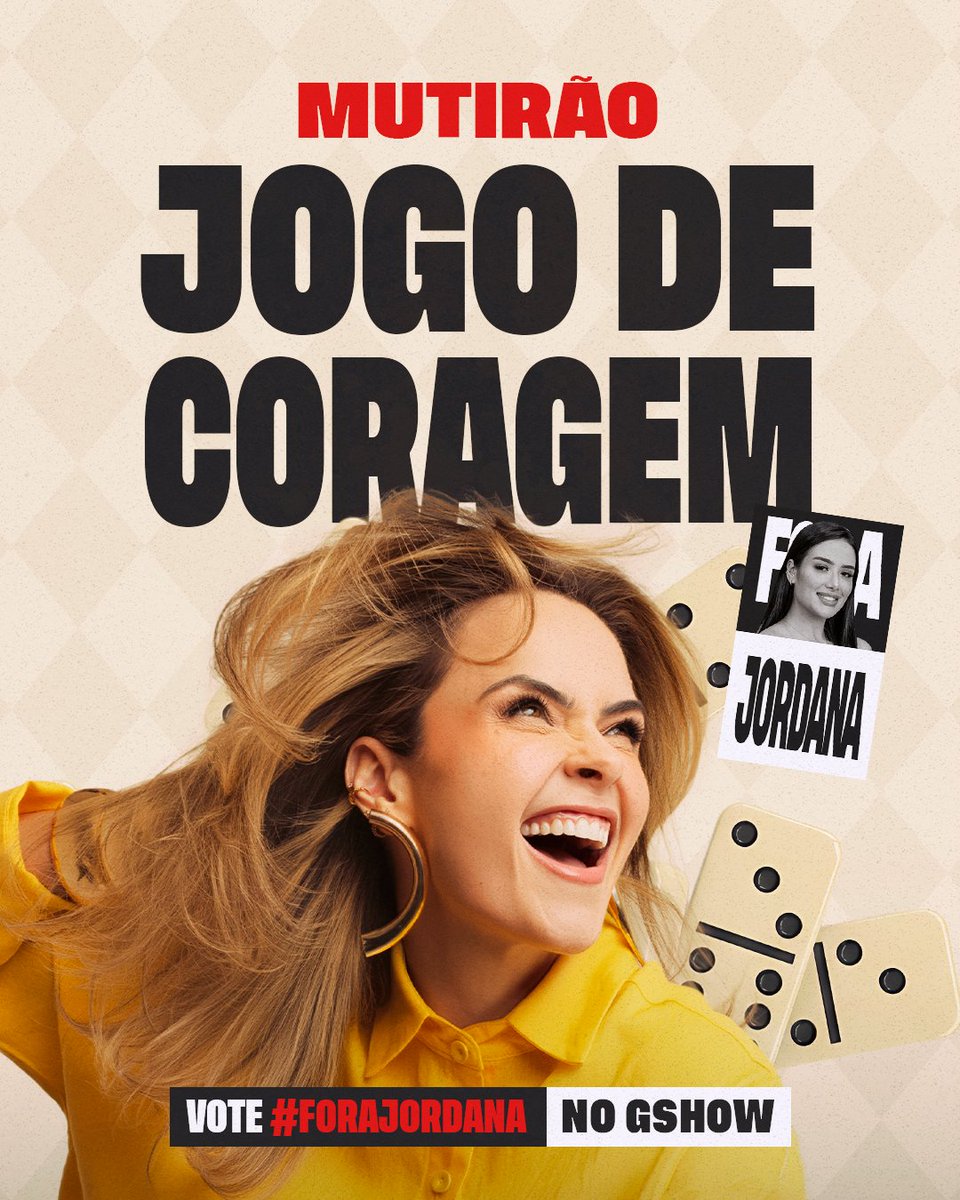 🖤 MUTIRÃO JOGO DE CORAGEM INICIADO! 🖤

🗳️ A CADA 10 VOTOS DE TORCIDA, COMENTE UM EMOJI AQUI.

🎯 META: 4 MIL REPLIES. 

❌ O VOTO É PARA ELIMINAR, VOTE NA JORDANA! 

⏰ Encerra às 08h00!

🔗: gshow.globo.com/realities/bbb/

#ForaJordana #BBB26