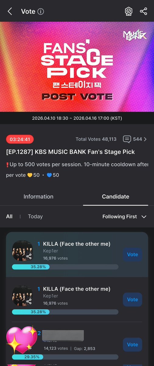 kep1diary's tweet image. 🚨 ATTENTION 🚨

Keep voting! Gap may be big but continue voting. They might drop a huge amount at the last minute. We cannot lose this one! All for Kep1er.

#Kep1er
#CRACKCODE #KILLA