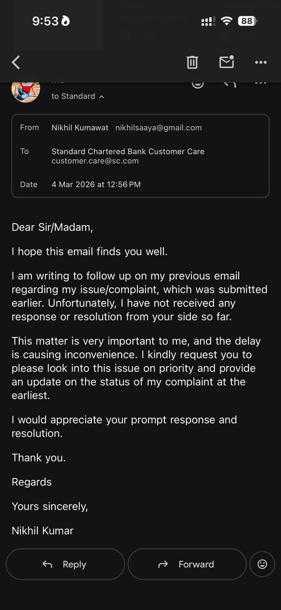 Nikhilsaaya8890's tweet image. @StanChartIN 6 साल पहले मेरे PAN का गलत इस्तेमाल कर क्रेडिट कार्ड लिया गया। FIR और साइबर सेल में शिकायत के बावजूद समाधान नहीं हुआ। बैंक स्टाफ की मिलीभगत की आशंका है। रिकवरी कॉल्स से मानसिक प्रताड़ना हो रही है और मेरा #CIBIL बर्बाद हो गया है। @RBI तत्काल हस्तक्षेप करे!