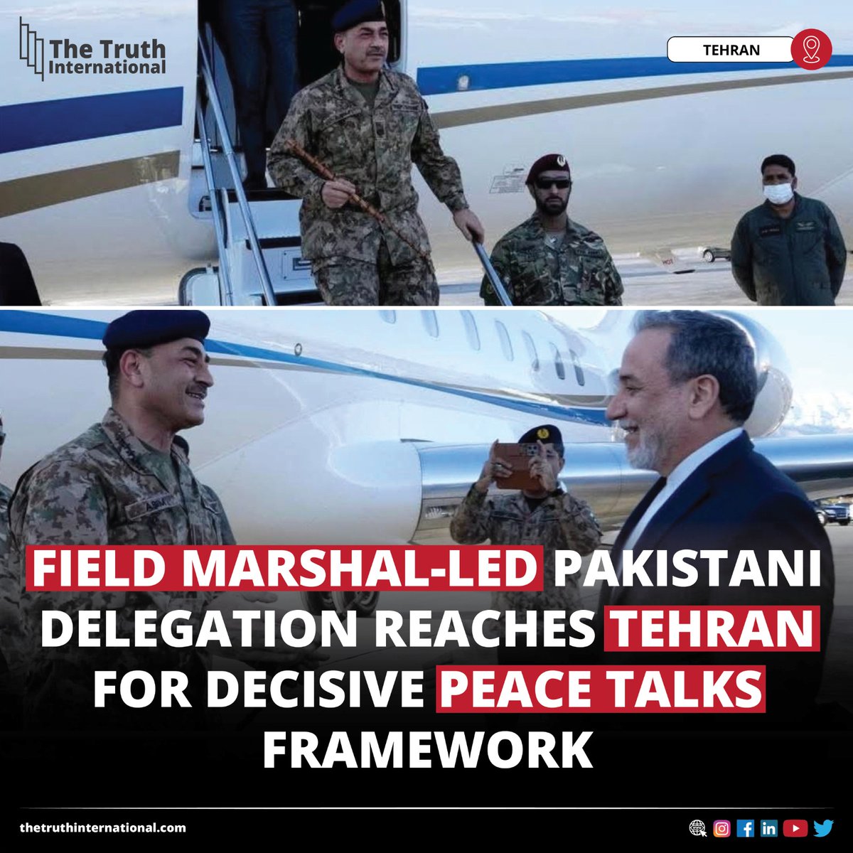 ttimagazine's tweet image. Field Marshal-led Pakistani delegation reaches Iran for decisive peace talks framework

FOR MORE DETAILS: thetruthinternational.com/field-marshal-…

#FieldMarshal #AsimMunir #led #Pakistanidelegation #reaches #Iran #decisive #peacetalks #framework #Tehran #TTI