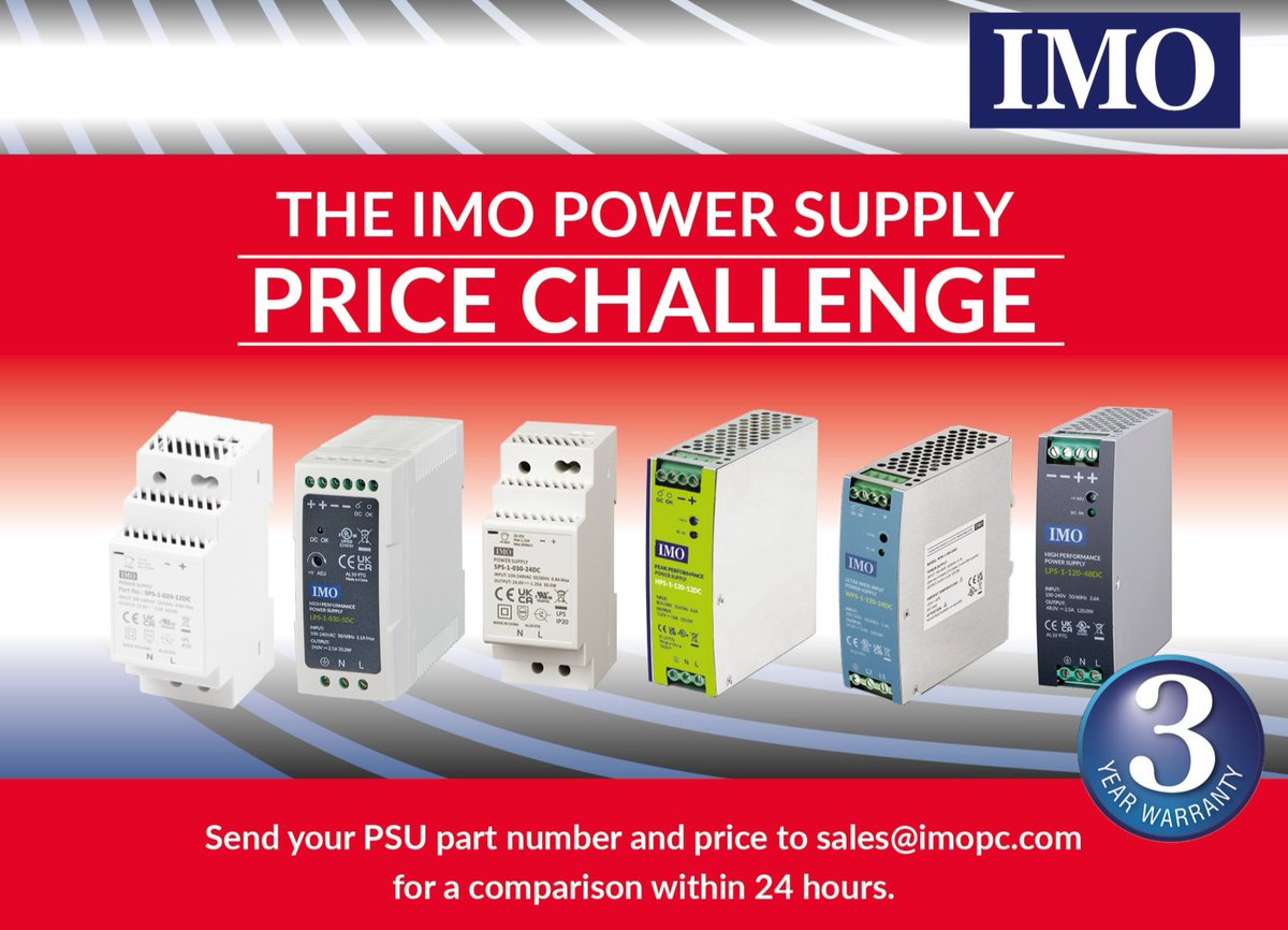 Time to rethink the standard? 

If you’re reviewing sourcing, now could be the moment to find a more capable, cost-effective solution. Reliable power supplies for panel builders, machine builders &amp; OEMs, backed by a 3-year warranty. 

sales@imopc.com | 01707 414 444