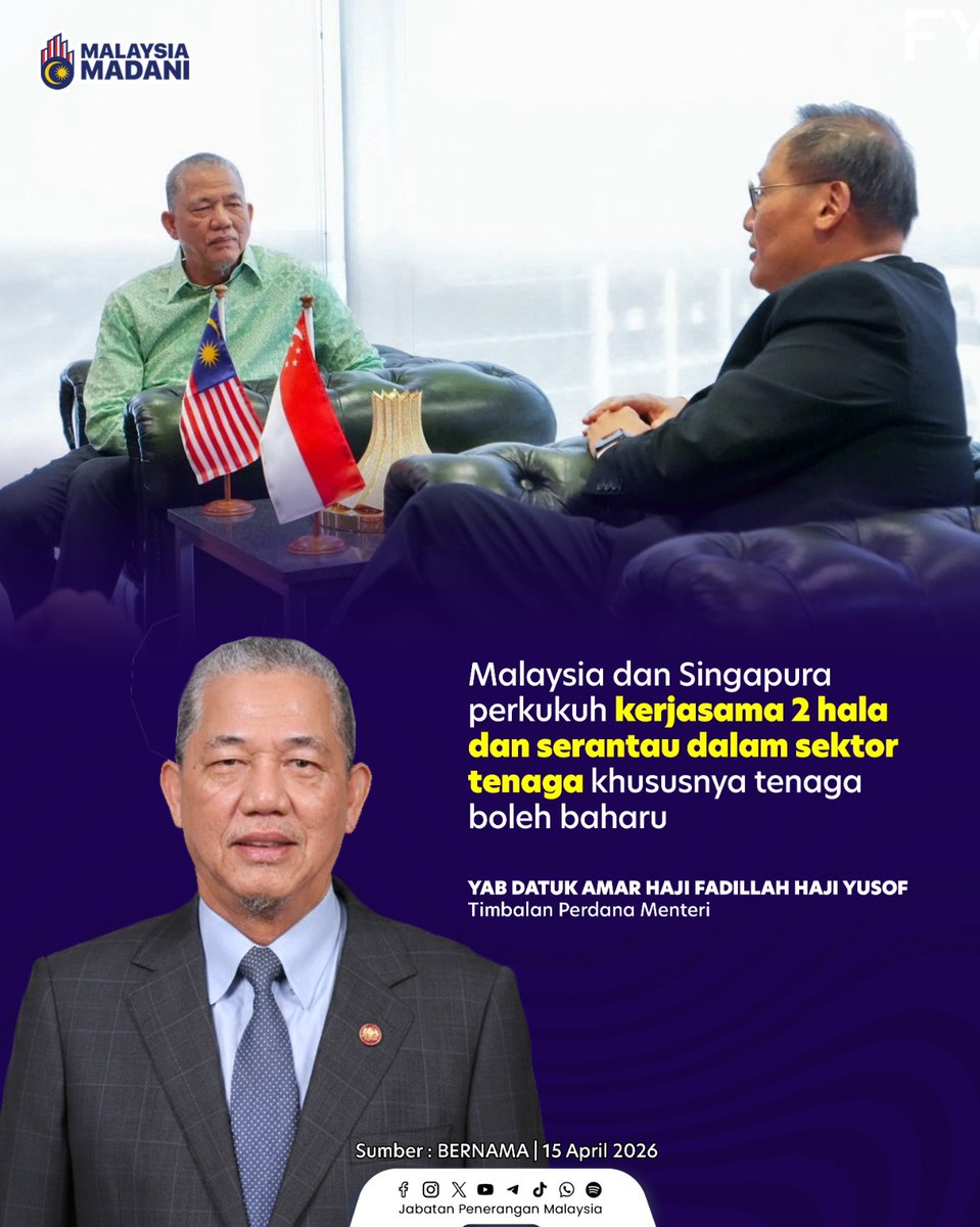 JPenerangan's tweet photo. ▶️ Malaysia 🇲🇾 dan Singapura 🇸🇬 terus memperkukuh kerjasama dalam tenaga boleh baharu.⚡🌱 

▶️ Demi memastikan bekalan tenaga yang lebih mampan, berdaya tahan dan masa depan yang lebih lestari untuk rantau ini. 🤝✨

#RancakkanMADANI
#MADANIBekerja
#TaatSetia
#JabatanPenerangan https://t.co/FDsOy98ynJ