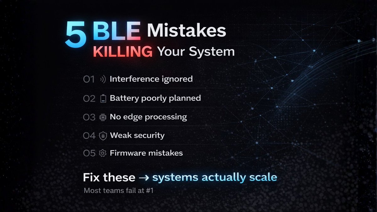 InfintS17510's tweet image. Most BLE systems don’t fail later — they fail at the start.
Interference is the #1 mistake teams ignore.
Fix the basics → scale without problems. 
#BLE #IoT #IndustrialIoT #EmbeddedSystems #Tech #Automation #Industry40