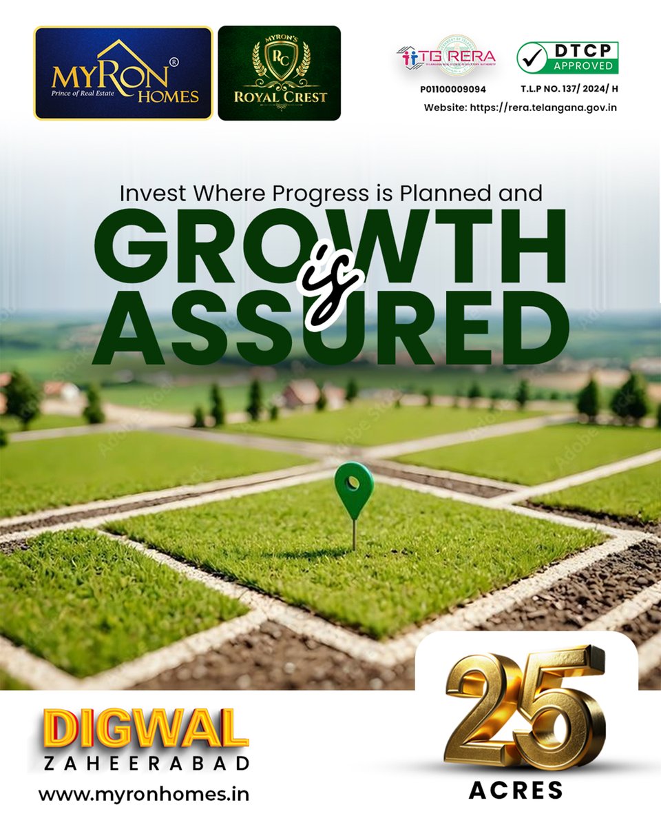 MyronhomesOffl's tweet image. Invest where progress is planned 📍
DTCP &amp;amp; RERA approved plots in a fast-growing location.
Don’t just buy land—own your future.
#InvestInLand #MyronHomes #RoyalCrest #DTCPApproved #TSRERAApproved #HyderabadRealty #PlotsForSale #Digwal #SmartBuy #HighReturns