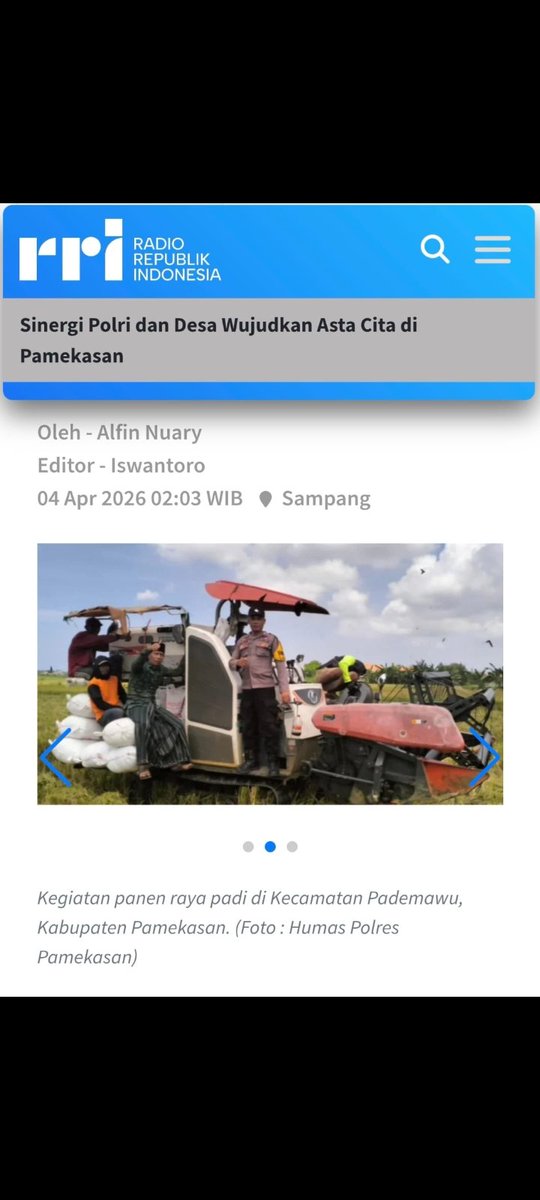 ManYT62029's tweet photo. Kolaborasi Polri dan masyarakat desa dalam panen raya di Pamekasan jadi bukti nyata kebersamaan untuk kemajuan daerah dan ketahanan pangan. Berperan Aktif Menyukseskan #WujudkanAstaCita https://t.co/IQFmw1dJzu