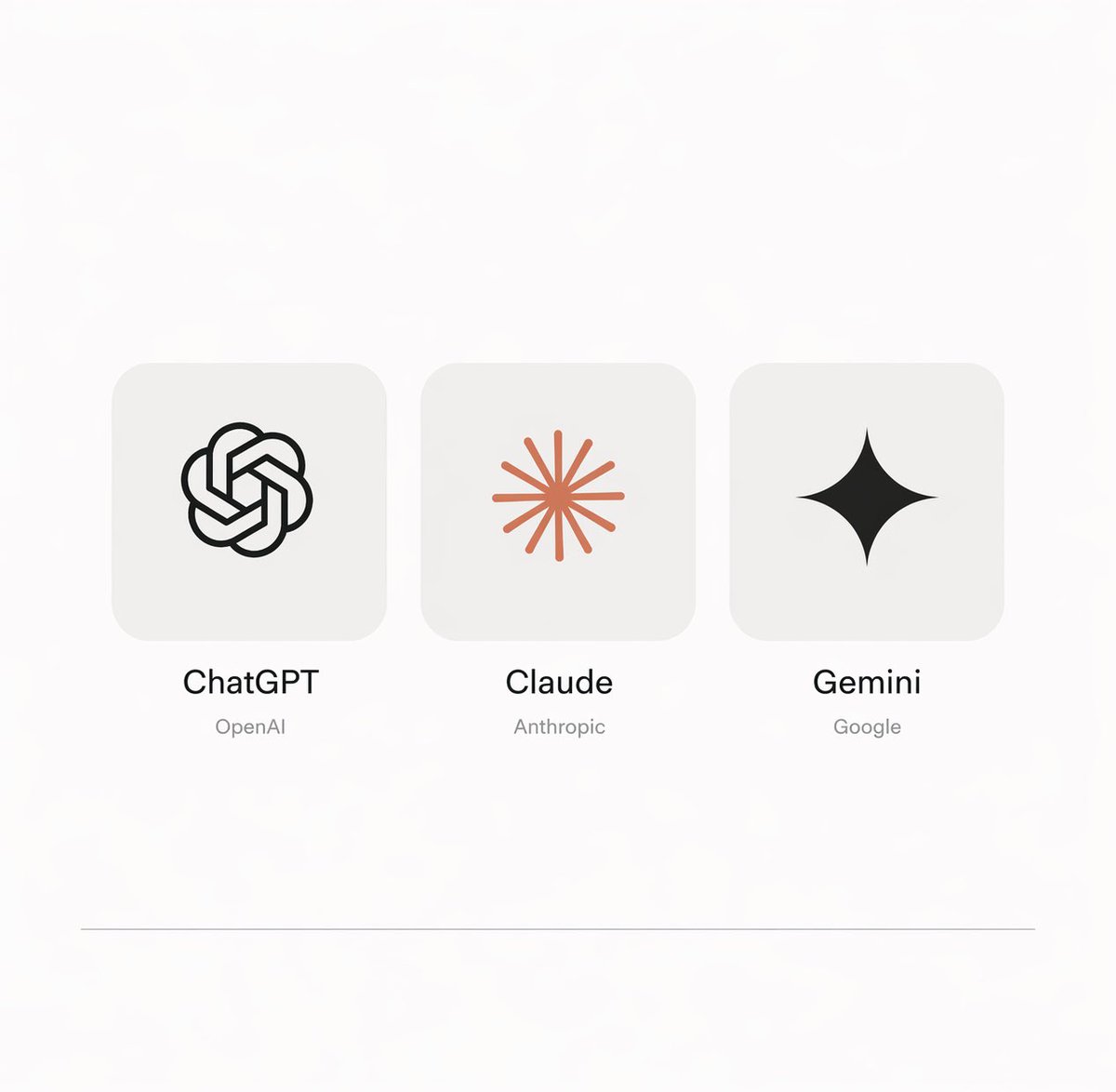 ShapeAIFuture's tweet image. Be honest 

Which AI do you actually use the most?

ChatGPT, Claude, Gemini, Copilot, Perplexity…  
All powerful — but usage ≠ hype.

Curious what actually wins in real workflows.

#AI #GenAI #ChatGPT #Claude #Gemini