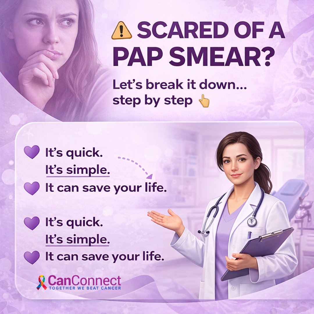 canconnectai's tweet image. Scared of a Pap smear? Don't be. 💜 Swipe through to understand exactly what happens — step by step. It's quick, simple, and could save your life. Early detection is always better than late regret. 👉 Book your screening today.
#PapSmear #CervicalCancerAwareness #EarlyDetection