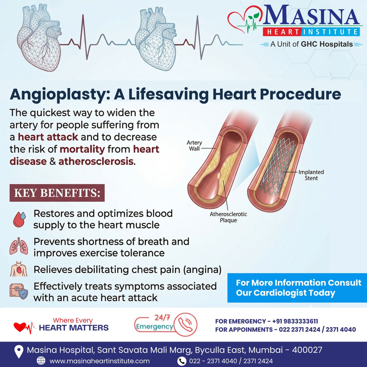 HeartMasina's tweet photo. Your heart deserves the best care ❤️

Angioplasty is a lifesaving procedure that quickly restores blood flow and reduces the risk of serious heart complications.

Don’t ignore the warning signs—timely treatment can save your life. https://t.co/awvv0kqiEh