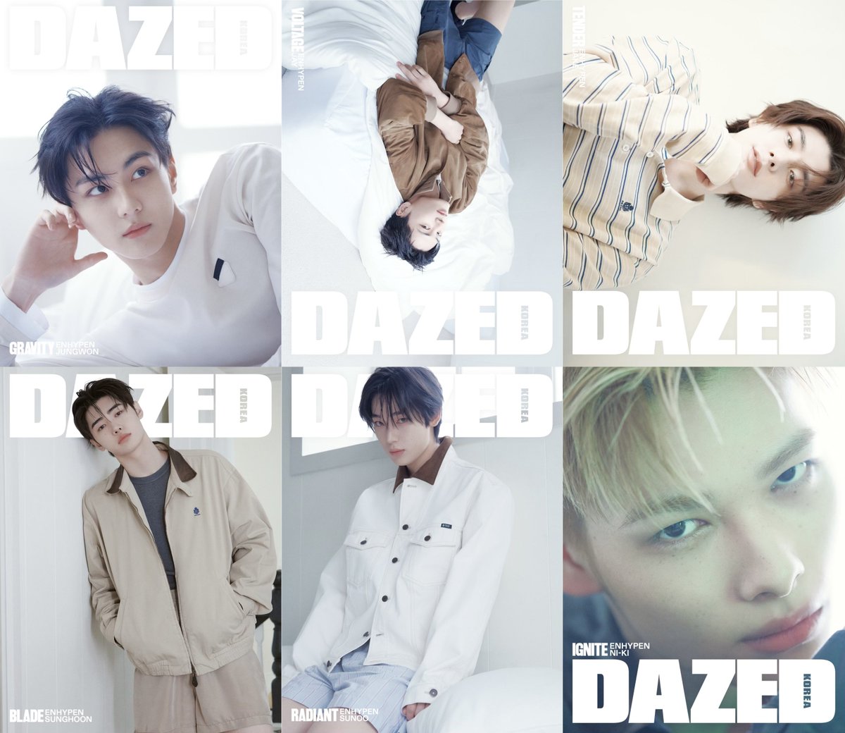 [INFO] 260416

ENHYPEN will be on the cover of 'DAZED KOREA' 2026 May Issue. 3 group covers and 6 individual covers are set to be released on April 28!

It will feature 42 pages of photos of the group as they take part in DAZED's 18th anniversary, showcasing the members dressed