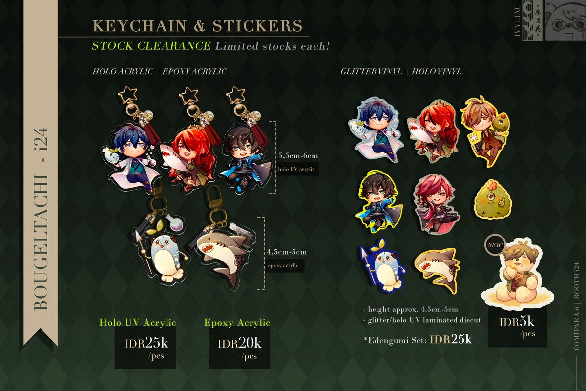 Ivy Liau's Personal Catalogue
♥️ &amp; 🔁 is well appreciated!

📍Jogja Expo Center (JEC) - Bougeltachi, booth i-24
🗓️ 18 - 19 April (both days)
🌟 Fandom : Nijisanji 

Some items are in low stock + artbook OTS preorder is available #comipara6 #comipara