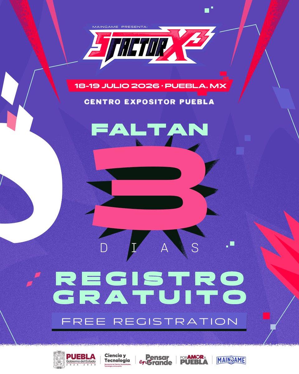 We've started the countdown to FREE registration for SFactor X3! 🎮 ⏰ 

Only 3 days left, mark your calendars to secure your spot at the biggest video game event in Latin America! ✅ 🌎