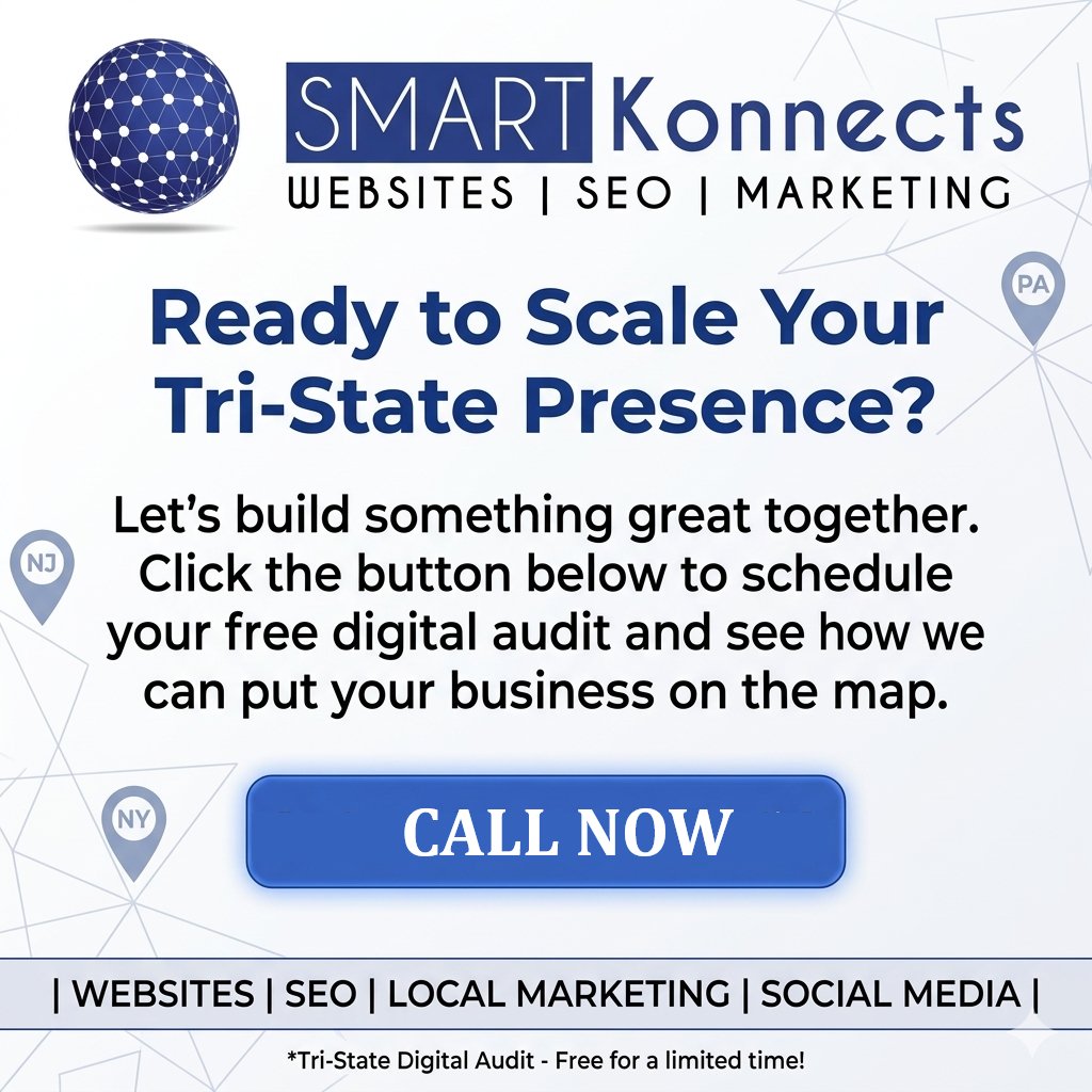 SmartKonnects's tweet photo. Ready to Scale Your Tri-State Presence?
Let’s build something great together. Click the link below to schedule your free digital audit and see how we can put your business on the map.
#smartkonnects #tristatemarketing #digitalmarketing https://t.co/0iJcZjFbvn