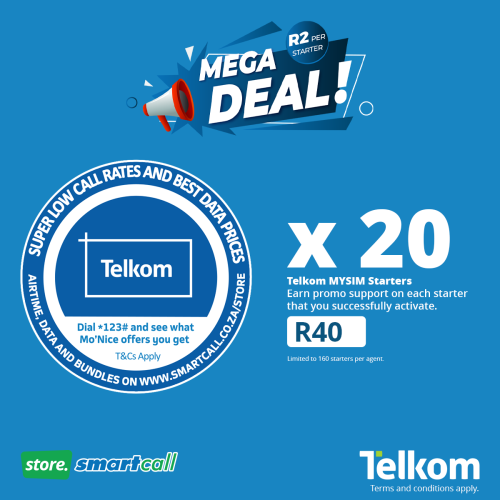 TelkomMYSIM's tweet photo. Running low on stock? No worries!
Grab our #MYSIM starters from our online store!
Get 20 SIM cards for just R40 AND enjoy FREE delivery! Perfect for keeping your business thriving. Don’t miss out – order NOW here https://t.co/LnfnBoqoyZ #TelkomMYSIM Let’s connect! https://t.co/qRNvaOYtwY