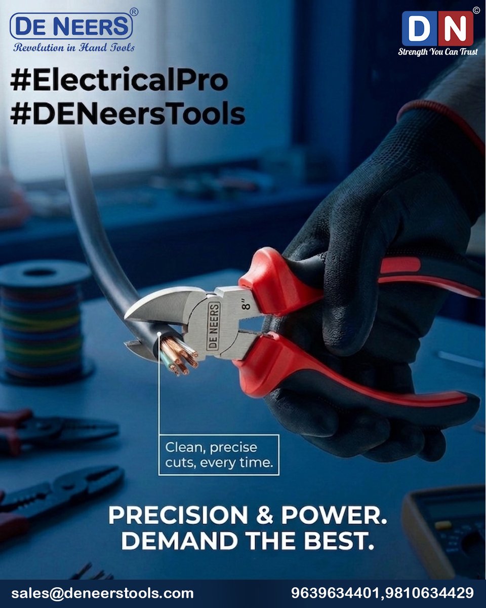 DnSafetyTools's tweet photo. Power meets precision
Make every cut clean, sharp, and effortless with tools you can trust.
Built for professionals who never compromise on quality.

🌐 https://t.co/2PIkHKVFA4⁠�
📞 +91 9639634401
📧 sales@deneerstools.com

#Electrical #DENeersTools #HandTools #PrecisionTools https://t.co/YoVYqbpbNa