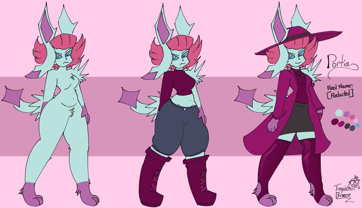 EntityTropic's tweet photo. Character Sheet Commission of Portia the Spy, a Glaceon-Jolteon fusion. I had fun figuring out the design for her &amp; her outfits.

#glaceon #jolteon #furryfemale #charactersheet https://t.co/uzhJMhCg4j