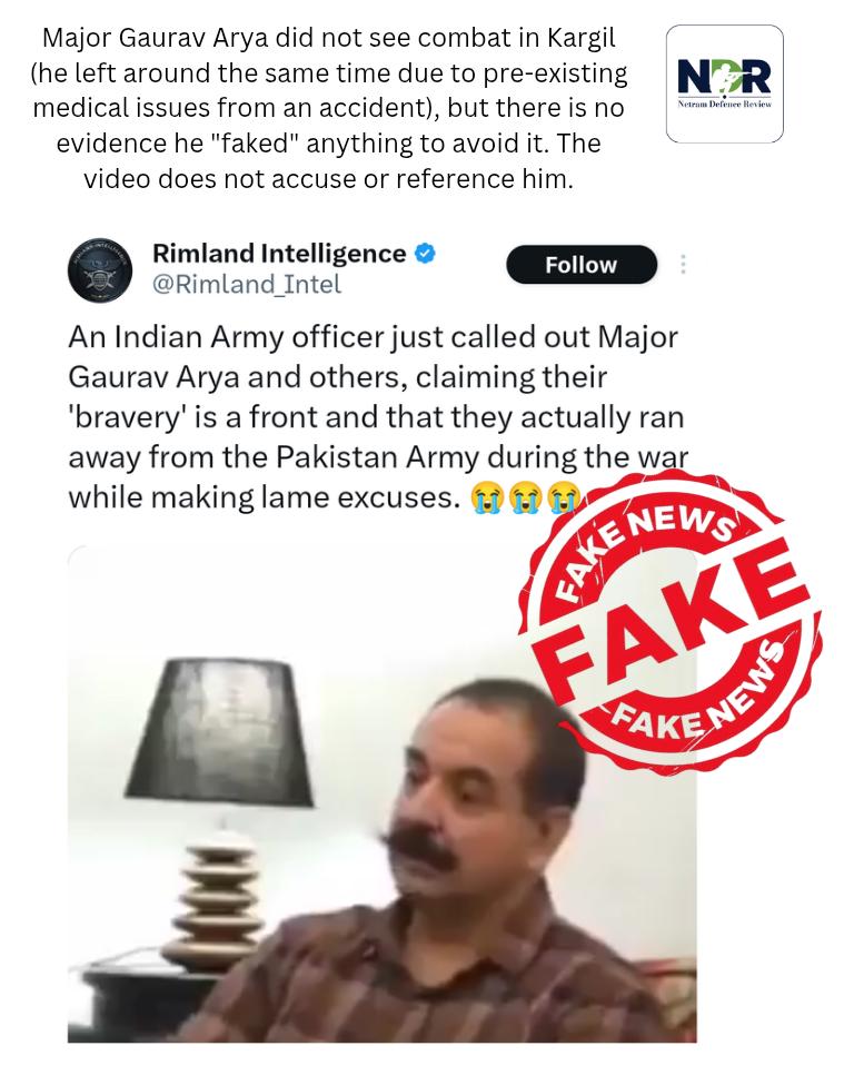 FAKE NEWS ALERT

FACTS: Major Gaurav Arya (<a href="/majorgauravarya/">Major Gaurav Arya (Retd)</a> ) did not see combat in Kargil he retired around the same time due to a documented near-death accident during a patrol fall in snow at high altitude, reportedly Shipki La/Lahaul-Spiti area, ~1996–1997). He was buried