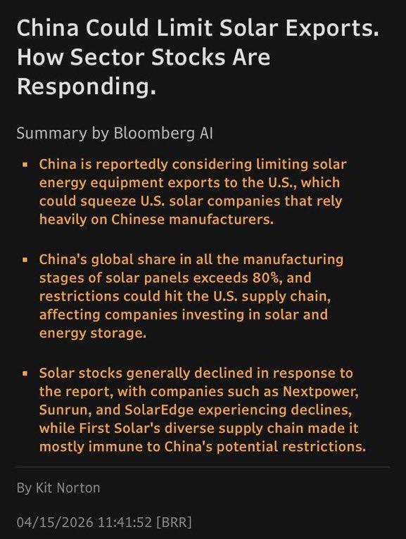 BankerWeimar's tweet image. #China considering solar panel export restrictions 🚨 

Demand for these is exploding in SE Asia so this is easy to implement right now.

How did Musk know to order that 2.7B in Chinese solar manufacturing equipment again?

#Solar #Silver