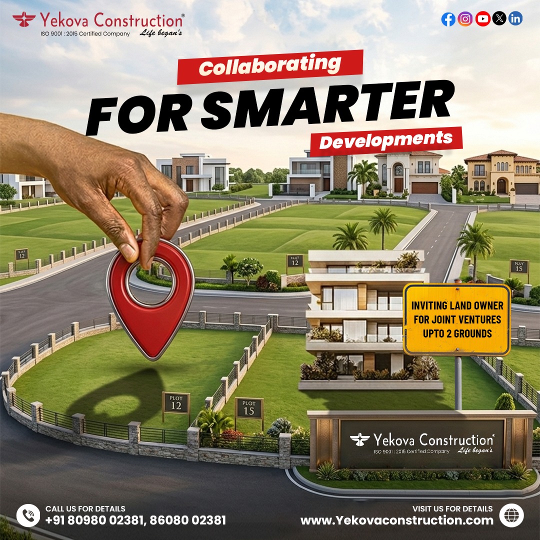 Yekovaproject's tweet image. Partnerships powered by Yekova Construction ensure efficient and future-ready projects.
Reach out to us!
📞+91-8608002381/+91-7550271038
📩 yekovaconstruction@gmail.com
🌐 yekovaconstruction.com
#constructionsites #lands #constructionworker #house