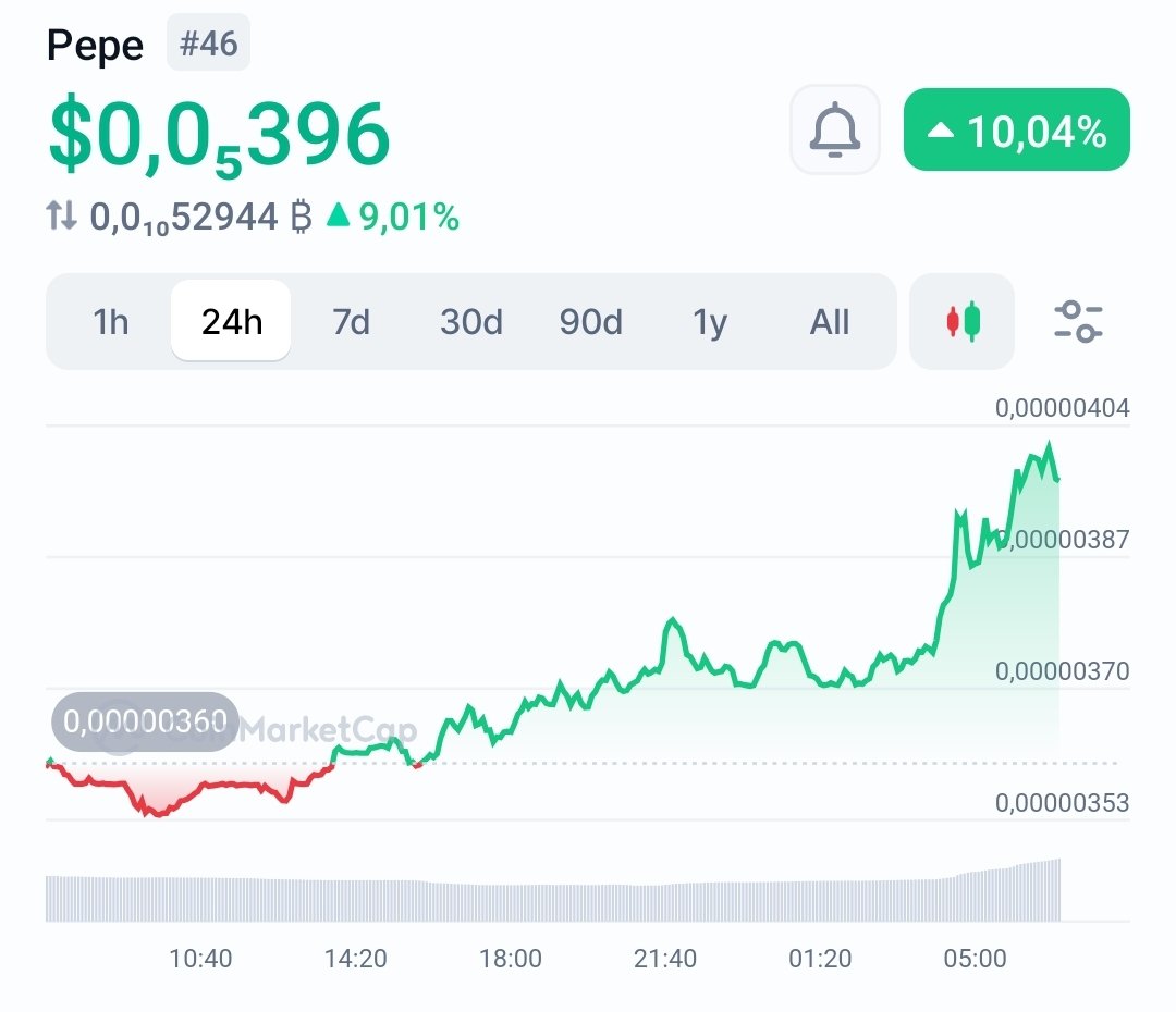 We are so back! $PEPE is up over 10% today. 🚀📈🐸