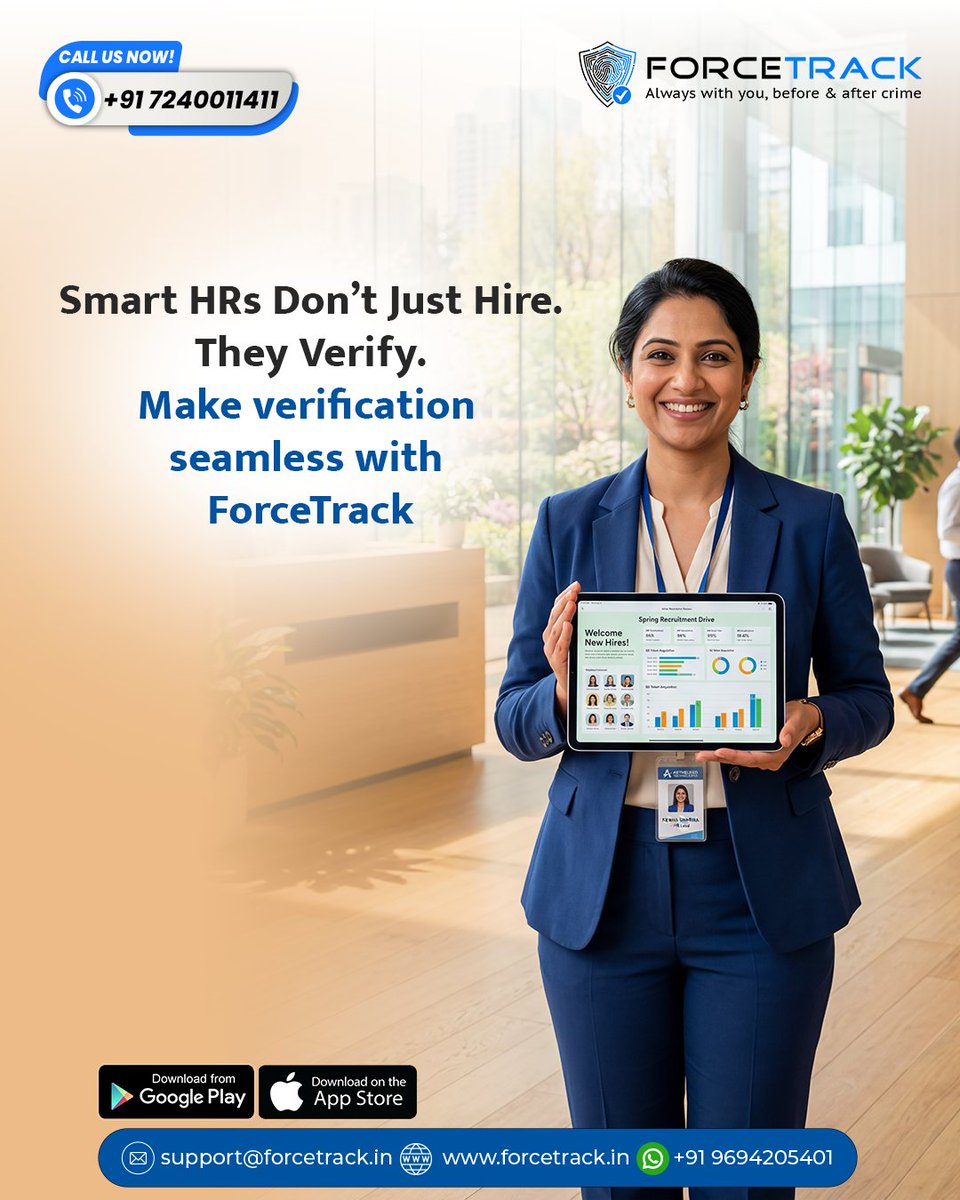 forcetrack's tweet photo. ForceTrack makes the entire process seamless by helping you verify candidate identity, education credentials and employment history quickly &amp; reliably. 

📲 Download Forcetrack App Now!

Login - https://t.co/vdshdKPlPU
.
#ForceTrack #EmployeeInformationReport #PoliceVerification https://t.co/RIFyS439zj