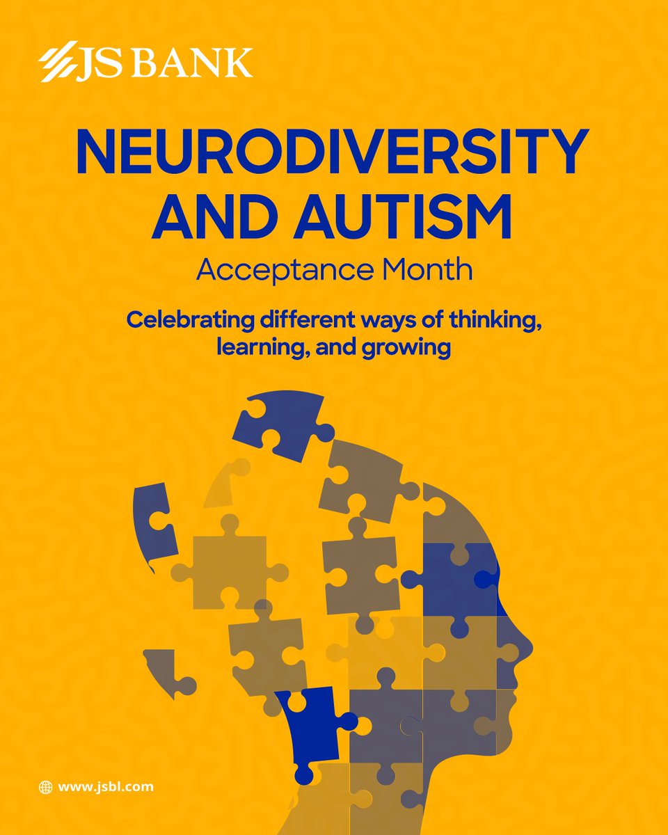 JSBLPak's tweet image. April is Neurodiversity and Autism Acceptance Month, a time to recognize and celebrate the unique ways people think and experience the world.

At JS Bank, we are committed to fostering a culture where every mind is valued.

#JSBank #BarhnaHaiAagey #DiversityAndInclusion