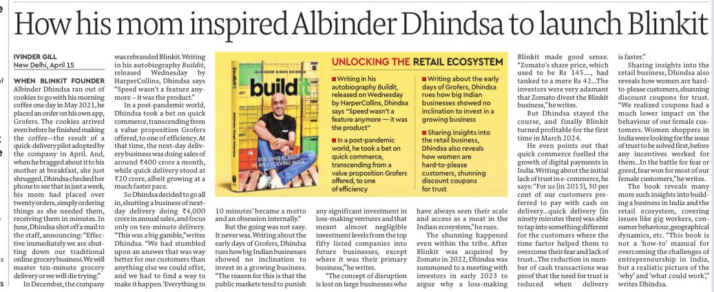 ivinder's tweet photo. My story today on how a peek into his mom’s phone inspired Albinder Dhindsa to launch Blinkit, how he told his staff “we will die trying till we perfect 10-min delivery” https://t.co/qY0kKpctcO via @FinancialXpress @HarperCollinsIN @albinder https://t.co/JLGJcp8hUP