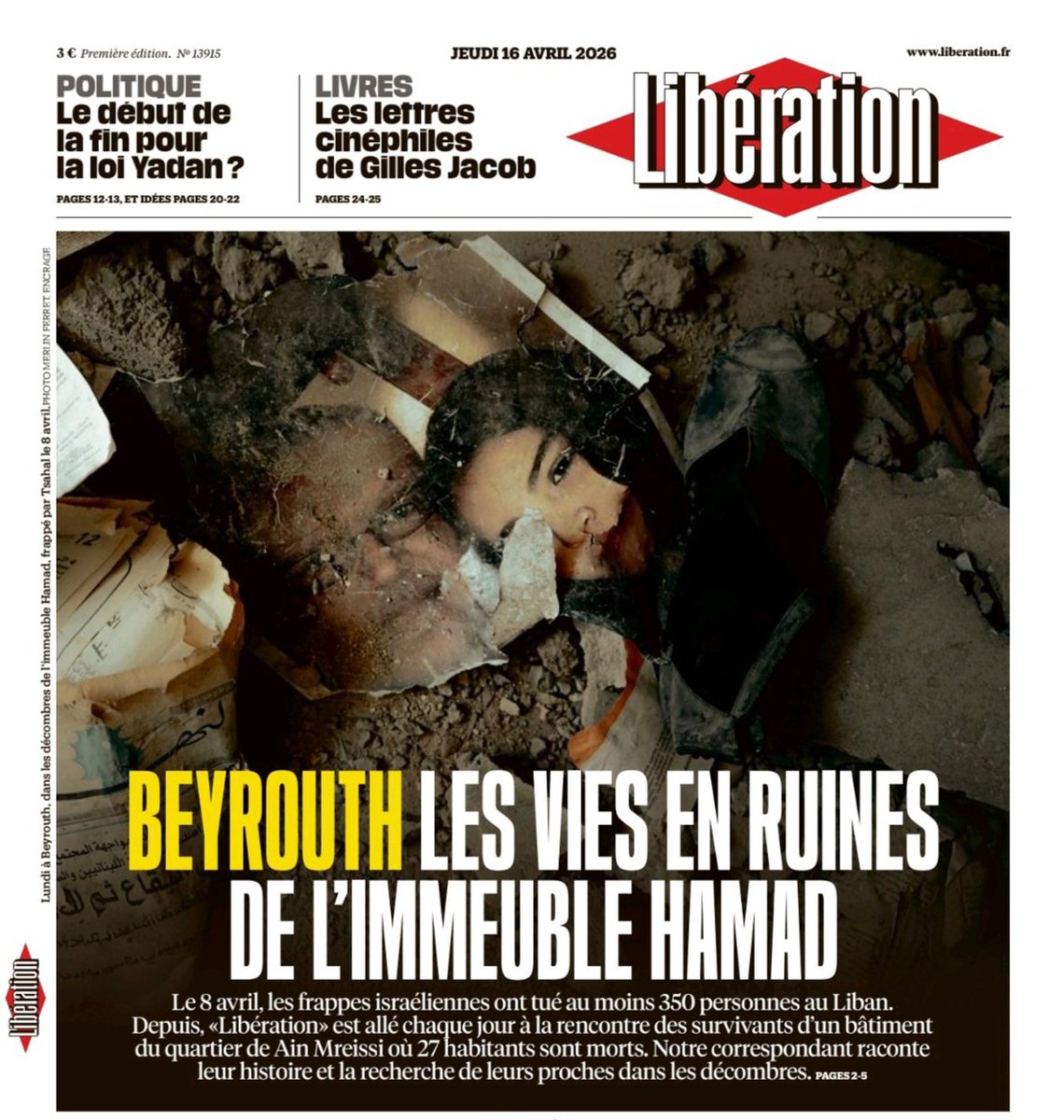 EdmondRabbath's tweet photo. Liberation a plus de compassion pour les victimes du carnage israélien que toute la presse libanaise et arabophone. https://t.co/w7MbE2D8rC