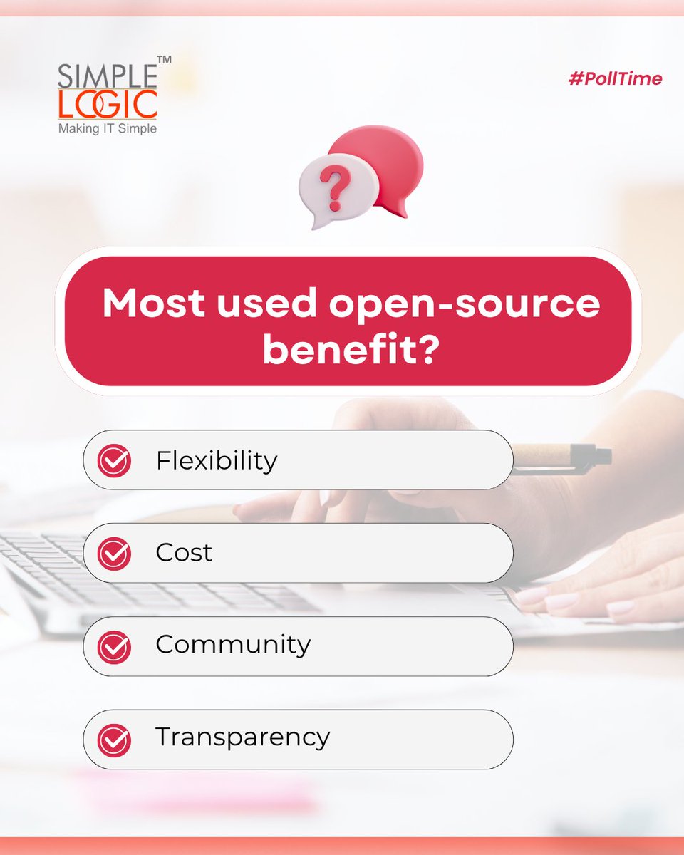 SimpleLogic_IT's tweet image. #PollTime
Most used open-source benefit?

A) Flexibility 🔄
B) Cost 💸
C) Community 🌍
D) Transparency 👀

Comment your answer below👇

#opensource #flexibility #cost #community #transparency #makeitsimple #simplelogicit #simplelogic #makingitsimple #itservices #itconsulting